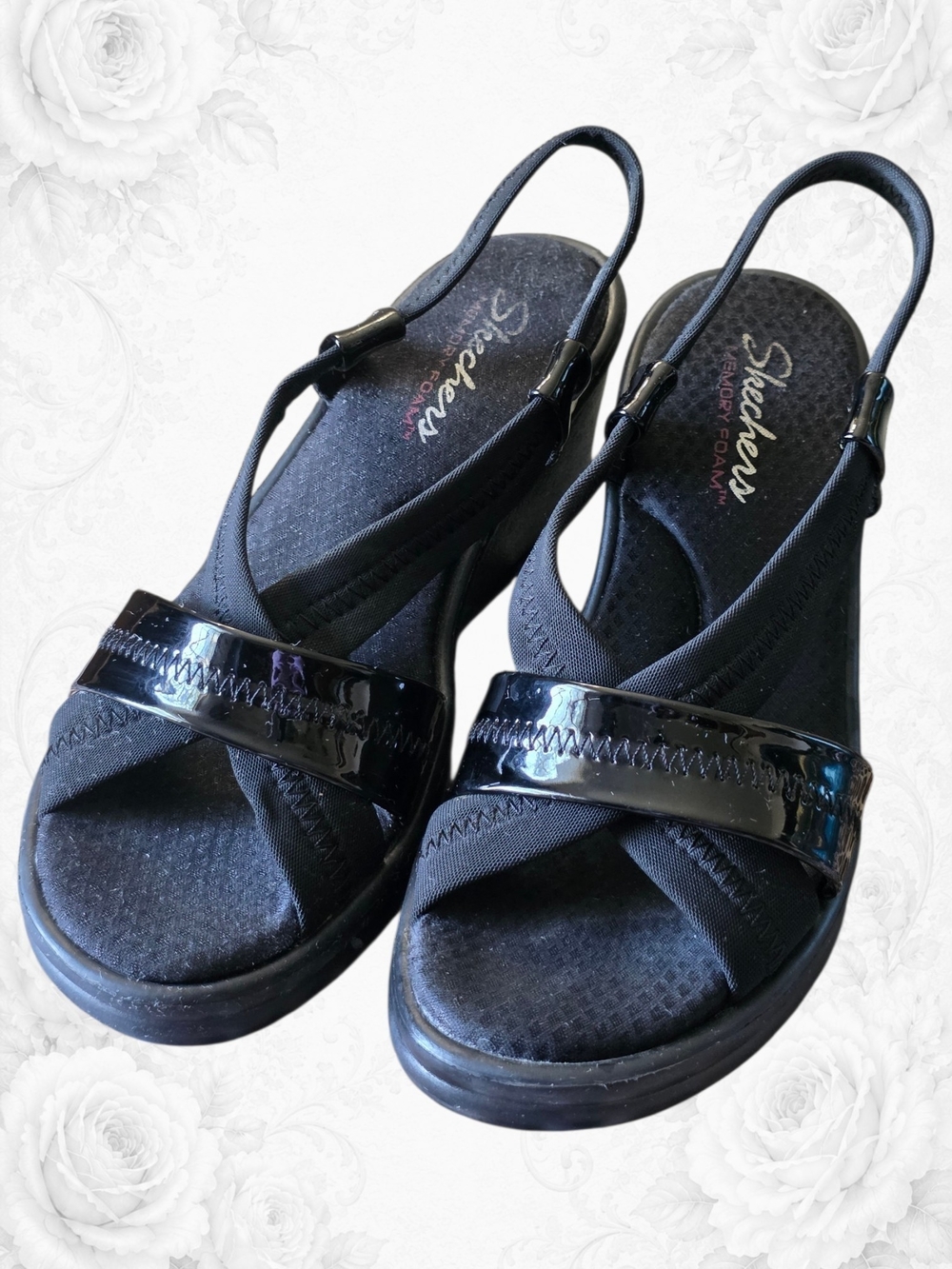 Skechers Women's Black Patent Crisscross Slingback Sandals